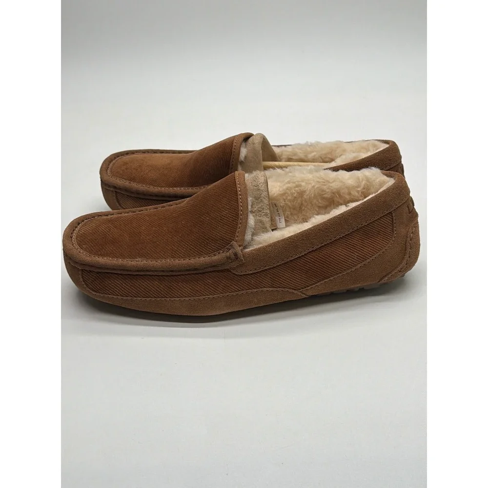 UGG Mens Ascot Corduroy II Chestnut Suede Moccasin Slippers 1125932 Size 9